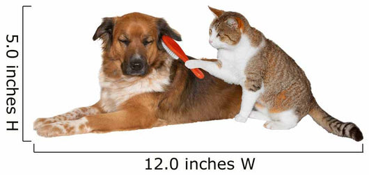 Cat brushing a blissful dog Wall Decal