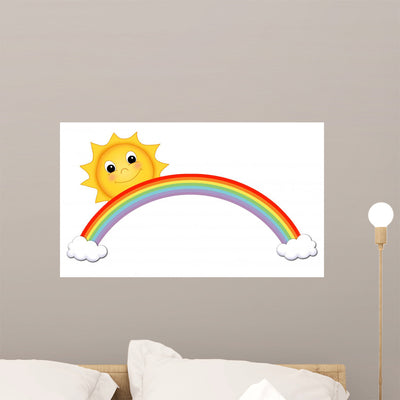 Sun with Rainbow Wall Decal shown on a wall