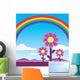 rainbow and cosmos flowers under the blue sky vector Wall Mural