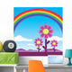 rainbow and cosmos flowers under the blue sky vector Wall Mural
