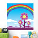 rainbow and cosmos flowers under the blue sky vector Wall Mural