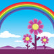 rainbow and cosmos flowers under the blue sky vector Wall Mural