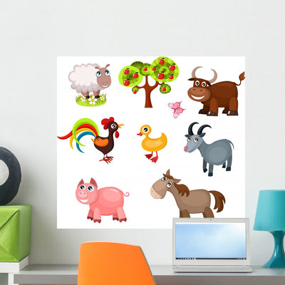 Farm Animals Wall Stickers shown on a wall