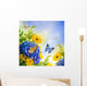 Bouquet from blue hydrangeas and  butterfly, a flower background Wall Mural