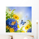 Bouquet from blue hydrangeas and  butterfly, a flower background Wall Mural