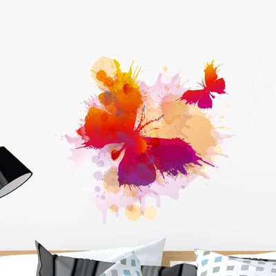 Colorful Splashes Butterflies Wall Decal shown on a wall