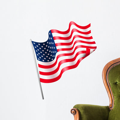 American Flag Wall Decal shown on a wall