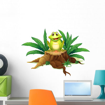 Stump with Frog Wall Decal shown on a wall