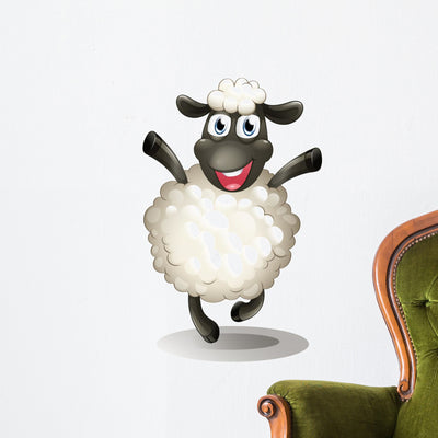 Happy Sheep Wall Decal shown on a wall