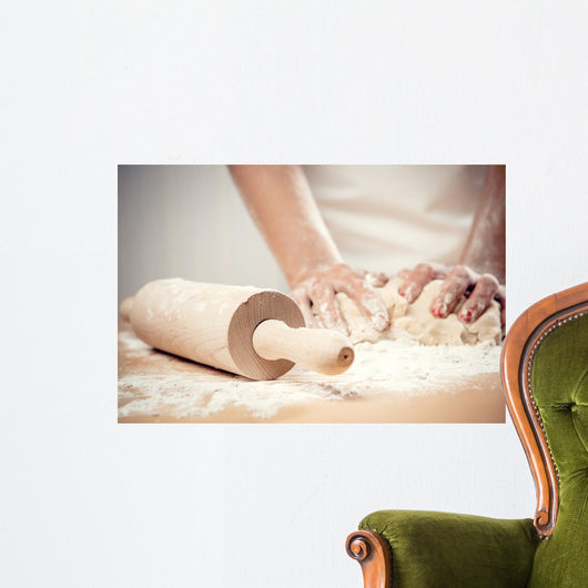 Woman Kneading Dough Close-up