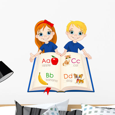 Two Kids and ABC Wall Decal shown on a wall