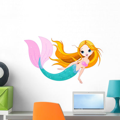 Cute Mermaid Wall Decal shown on a wall