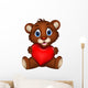 cute baby brown bear cartoon posing with heart love Wall Decal