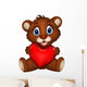 cute baby brown bear cartoon posing with heart love Wall Decal