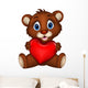 cute baby brown bear cartoon posing with heart love Wall Decal