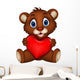 cute baby brown bear cartoon posing with heart love Wall Decal