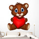 cute baby brown bear cartoon posing with heart love Wall Decal
