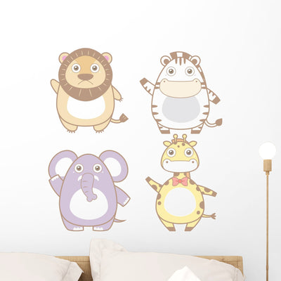 Illustration Cute Animal Icon Wall Decal Sticker Set shown on a wall