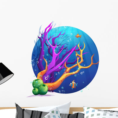 Underwater Corals Wall Decal shown on a wall