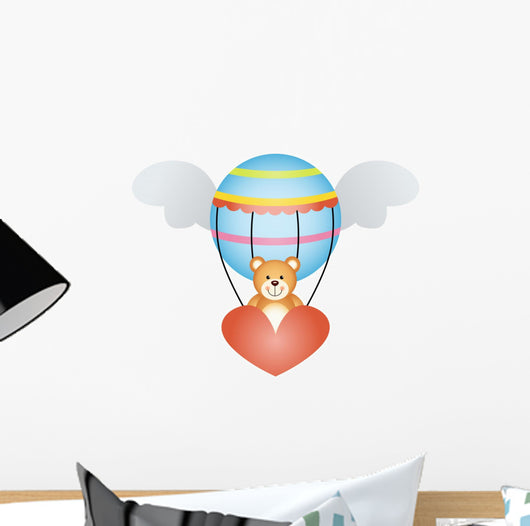 Teddy Bear in a Hot Air Balloon with Angel Wings Wall Decal