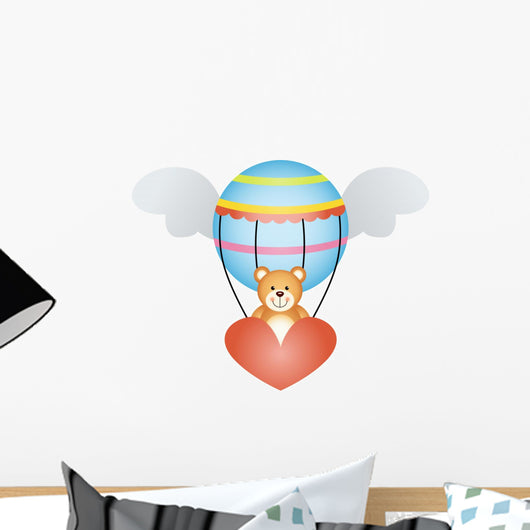 Teddy Bear in a Hot Air Balloon with Angel Wings Wall Decal