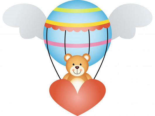 Teddy Bear in a Hot Air Balloon with Angel Wings Wall Decal