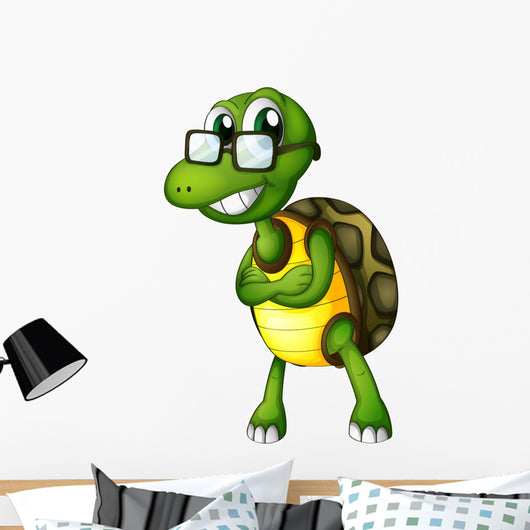 A Turtle Standing with an Eyeglass Wall Decal