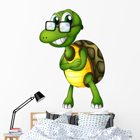 A Turtle Standing with an Eyeglass Wall Decal