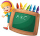 Young Girl beside Blackboard