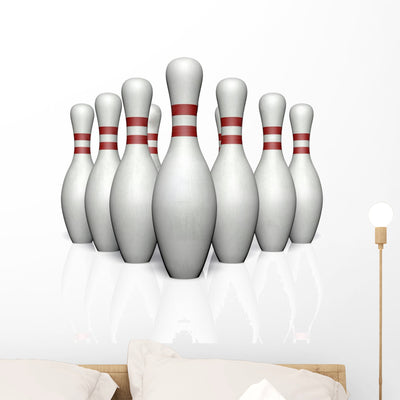 Bowling Pins Bowling Wall Decal shown on a wall
