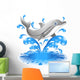 Happy Jumping Dolphin Cartoon-Delfino Salta in Acqua Wall Mural