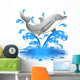 Happy Jumping Dolphin Cartoon-Delfino Salta in Acqua Wall Mural