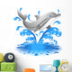 Happy Jumping Dolphin Cartoon-Delfino Salta in Acqua Wall Mural