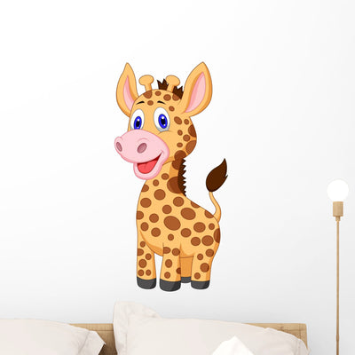 Cute Baby Giraffe Cartoon Wall Decal shown on a wall