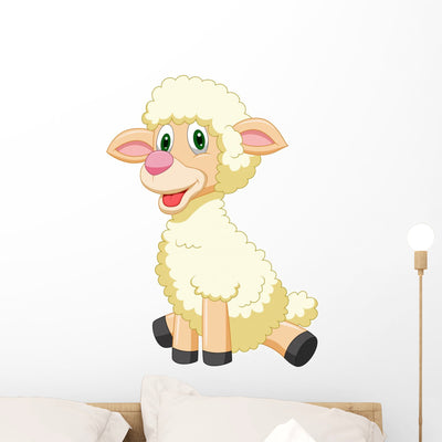 Cute Sheep Wall Decal shown on a wall