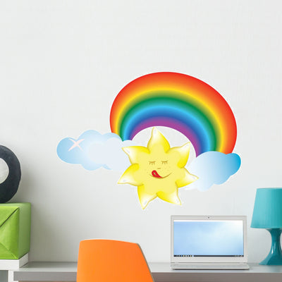 Happy Sunny Rainbow Wall Decal shown on a wall