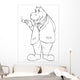 Outline Illustration of a Hippopotamus Smoking a Cigar Wall Decal