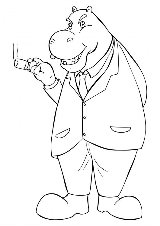 Outline Illustration of a Hippopotamus Smoking a Cigar Wall Decal