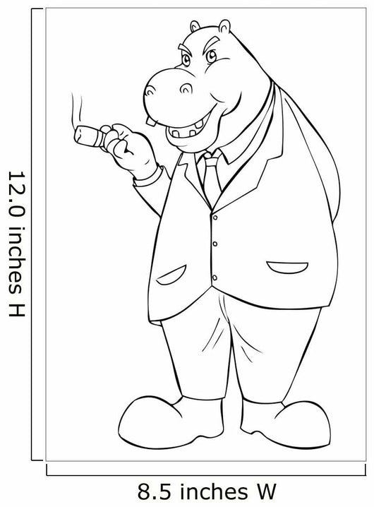 Outline Illustration of a Hippopotamus Smoking a Cigar Wall Decal