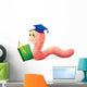 A Worm Reading Wearing a Graduation Cap Wall Decal