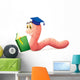 A Worm Reading Wearing a Graduation Cap Wall Decal