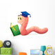 A Worm Reading Wearing a Graduation Cap Wall Decal