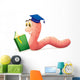 A Worm Reading Wearing a Graduation Cap Wall Decal