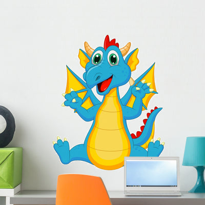 Cute Blue Yellow Baby Wall Decal shown on a wall