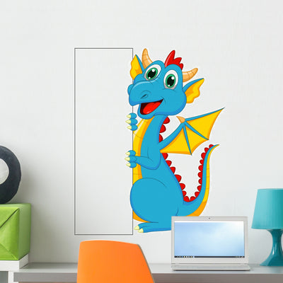 Cute Dragon with Blank Wall Decal shown on a wall