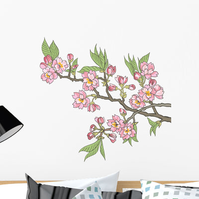 Japanese Flowering Cherry Wall Decal shown on a wall