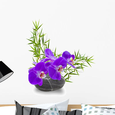 Bamboo Stem Orchid Pebble Wall Decal shown on a wall