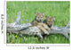Gray Wolf Cubs Palying on Fallen Log Wall Mural