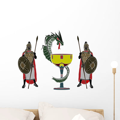 Holy Grail and Guardians shown on a wall
