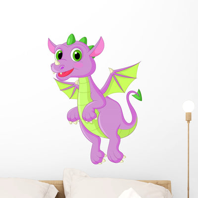 Cute Purple Dragon Flying Wall Decal shown on a wall